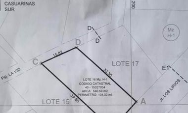 Vendo amplio terreno con hermosa vista en Casuarinas Sur.