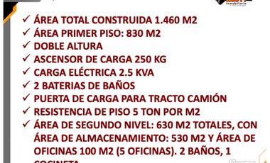 ARRIENDO BODEGA DE 1.460 M2 EN  PALOQUEMAO