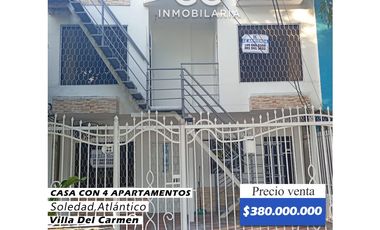 Se vende casa con 4 apartamentos Villa del Carmen