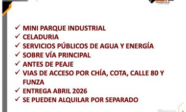 ARRIENDO 2 BODEGAS 3.800 M2 1.800 M2 Y 2.000 M2  EN SIBERIA COTA