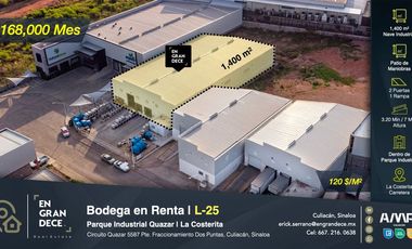 Bodega en Renta de 1400 m2 en Parque Industrial Quazar