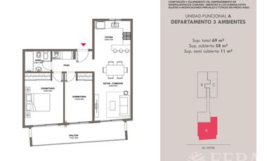 Venta Departamento 3 ambientes con balcón en Villa Dominico