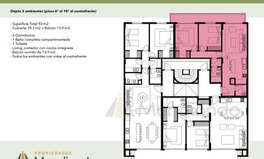 Depto 3 amb de 93m2 al contrafrente con gran Balcón - Zona Güemes Aldrey