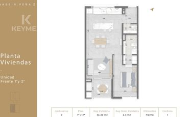 Departamento- Venta- 2 ambientes- Martinez