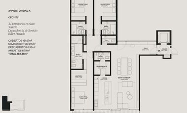 Departamento de 4 ambientes con dependencia y balcón terraza en Bajo Belgrano full amenities