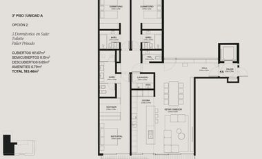 Departamento de 4 ambientes con dependencia y balcón terraza en Bajo Belgrano full amenities