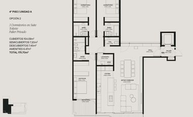 Departamento de 4 ambientes con dependencia y balcón terraza en Bajo Belgrano full amenities