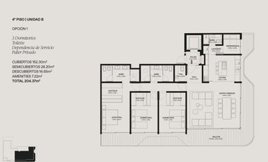 Departamento de 4 ambientes con dependencia y balcón terraza en Bajo Belgrano full amenities
