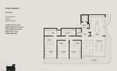 Departamento de 4 ambientes con dependencia y balcón terraza en Bajo Belgrano full amenities