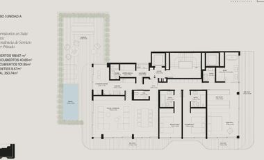Piso de 4 ambientes con dependencia, terraza y piscina privada en Bajo Belgrano full amenities