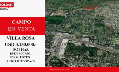 19,71 has en Venta - Apto desarrollo de Barrio Privado - Villa Rosa - Pilar