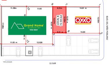 Local en renta sobre 11 sur y boulevard del niño poblano puebla