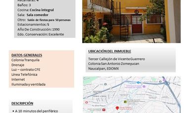 Casa en Renta en Naucalpan de Juárez, colonia San Antonio Zomeyucan
