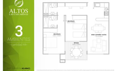 Departamento - Loma Verde 3 ambientes con balcón Parrilla en Complejo cerrado