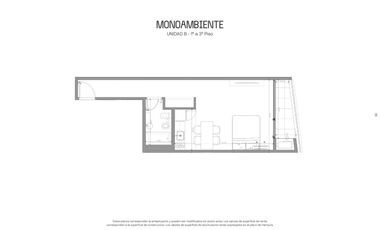 Departamento 2 ambientes en construcción balcón grande con lavadero, baño y toilette.