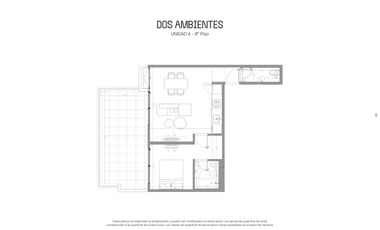 Departamento 2 ambientes en construcción balcón grande con lavadero, baño y toilette.