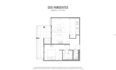 Departamento 2 ambientes en construcción balcón grande con lavadero, baño y toilette.