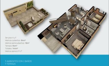 VENTA DEPARTAMENTO 2 DORM CON TERRAZA, B° CANALES