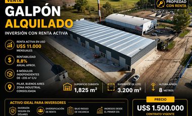VENTA GALPON ALQUILADO 1825 M2 CUBIERTOS PILAR