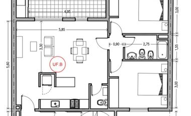 Depto 2 dormitorios y cochera