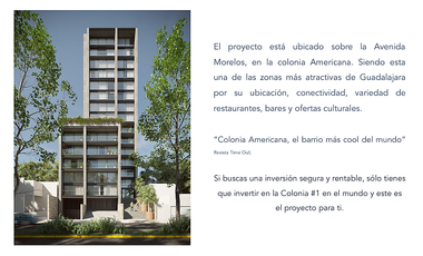 Departamento en venta LOFT TORRE XII  en Colonia Americana, Guadalajara, Jalisco
