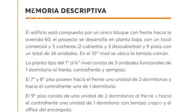 Departamento en venta, un dormitorio a estrenar. LA PLATA