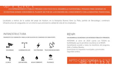 Venta de Terreno industrial en Parque Tecnologico e Industrial Intepark en Berazategui