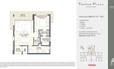 Departamento 2 ambientes en venta - Mart.-Vias/Santa Fe
