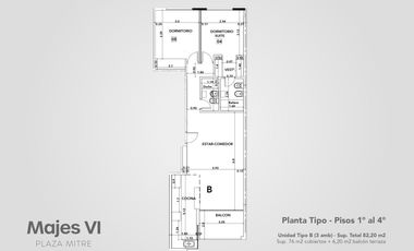 Semipiso 3 amb al frente con Balcón terraza y COCHERA - Plaza Mitre