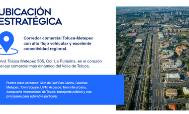 Power Center estratégico en el corredor Toluca-Metepec con alta visibilidad, excelente conectividad y oportunidades comerciales únicas.