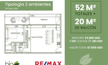 VENTA DPTO 2 AMB CON COCHERA A ESTRENAR BIO PILAR
