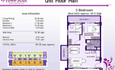 2 Bedroom Condo for sale at Rhapsody Residences