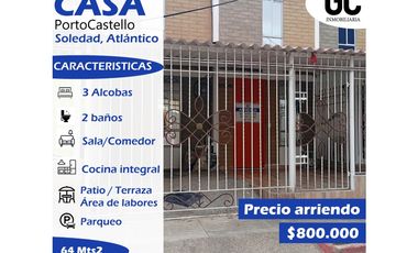 Se arrienda casa Portocastello- Barrio el manantial, Soledad