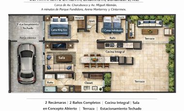 Departamento en renta, Linda Vista, Guadalupe, Nuevo León. Amueblado con terraza