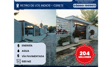 SE VENDE LOTE CAMPESTRE EN RETIRO DE LOS INDIOS EN CERETE