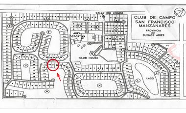 Venta de terreno 1101m2  en Club de Campo San Francisco, Manzanares, Pilar