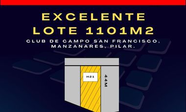 Venta de terreno 1101m2  en Club de Campo San Francisco, Manzanares, Pilar