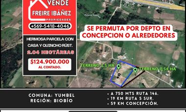 HERMOSAS PARCELAS EN YUMBEL CON CASA Y QUINCHO RUST 2HA