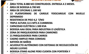 ARRIENDO BODEGA 8.088 M2  SIBERIA - ANTES DE PEAJE