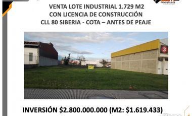 VENTA LOTE INDUSTRIAL 1.729 M2  CON LICENCIA DE CONSTRUCCIÓN
