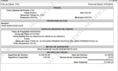Terreno en Venta / Kinchil, Yucatán -11.44ha