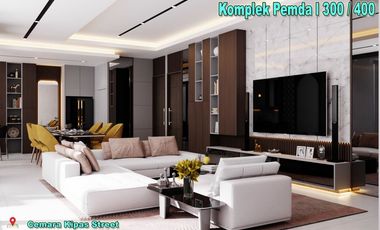 HUNIAN RUMAH TYPE 400 DI JUAL DENGAN KONSEP CLASIK FULL INTERIOR +KOLAM RENANG DI KOMP PEMDA