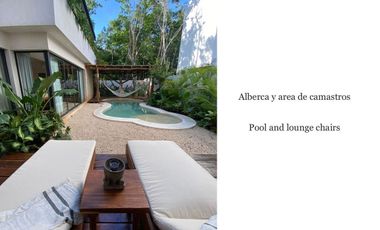 Casa con alberca privada, rooftop con lounge y hamaca, en privada con cancha de