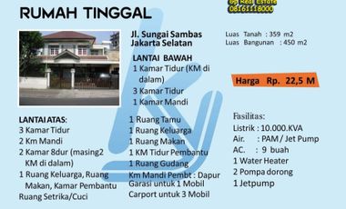 Rumah Dijual 22.5 M nego Jl. Sungai Sambas Jaksel Carport 3 mobil