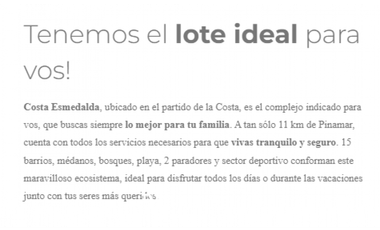 VENTA DE LOTE EN COSTA ESMERALDA