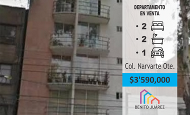 Departamento en venta en Eje Central Lázaro Cárdenas, Narvarte Oriente.  F114246