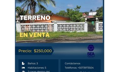 SEA CONFIABLE VENDE TERRENO CON DOS CASAS PUERTO PILON COLON