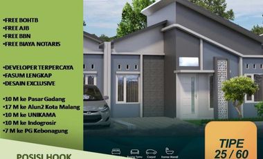 Jual Rumah Malang Posisi Hook 2KT Tipe 25/107 5KM dari Kota Malang Free Biaya-Biaya