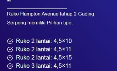 "BONUS LAUNCHING!" JUAL HAMPTON RUKO GADING SERPONG Tahap 2