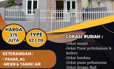 RUMAH CLUSTER TYPE 62 READY STCOK DEKAT KE KANTOR WALIKOTA TENAYAN RAYA